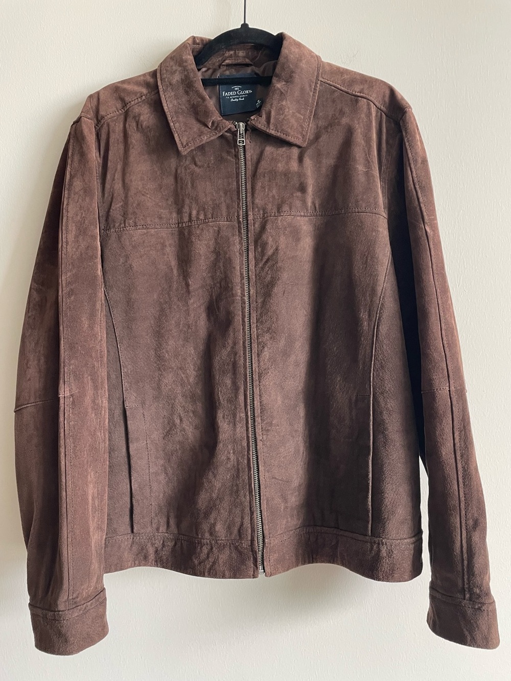 Faded Glory suede leather jacket chocolate brown classic collar M